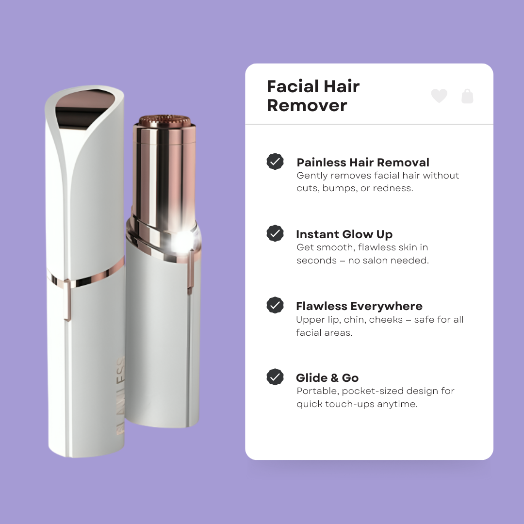 Gleame pain-free facial hair removal tool with sleek white and rose gold design for gentle use