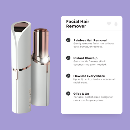 Gleame pain-free facial hair removal tool with sleek white and rose gold design for gentle use